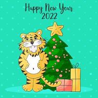 Tiger in hand draw style. Symbol of 2022. Collection New Year 2022 vector