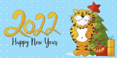 Tiger in hand draw style. Symbol of 2022. Collection New Year 2022 vector