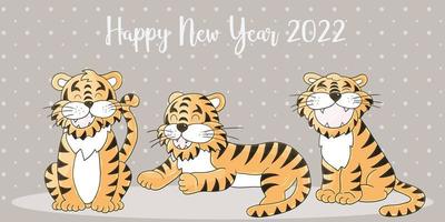 Tiger in hand draw style. Symbol of 2022. Collection New Year 2022 vector