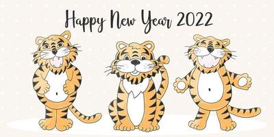 Tiger in hand draw style. Symbol of 2022. Collection New Year 2022 vector