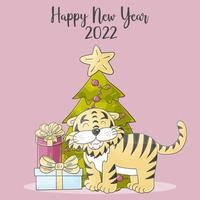 Tiger in hand draw style. Symbol of 2022. Collection New Year 2022 vector