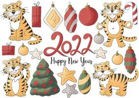 Tiger in hand draw style. Symbol of 2022. Collection New Year 2022 vector