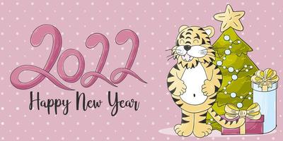 Tiger in hand draw style. Symbol of 2022. Collection New Year 2022 vector