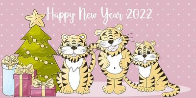 Tiger in hand draw style. Symbol of 2022. Collection New Year 2022 vector