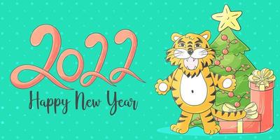 Tiger in hand draw style. Symbol of 2022. Collection New Year 2022 vector