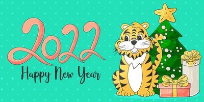 Tiger in hand draw style. Symbol of 2022. Collection New Year 2022 vector