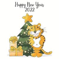 Tiger in hand draw style. Symbol of 2022. Collection New Year 2022 vector