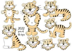 Tiger in hand draw style. Symbol of 2022. Collection New Year 2022 vector