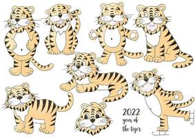 Tiger in hand draw style. Symbol of 2022. Collection New Year 2022 vector