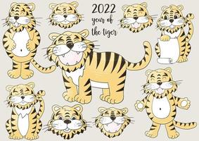 Tiger in hand draw style. Symbol of 2022. Collection New Year 2022 vector