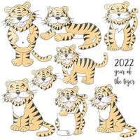 tigre en estilo de dibujo a mano. símbolo de 2022.Colección año nuevo 2022. vector