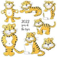 Tiger in hand draw style. Symbol of 2022. Collection New Year 2022 vector