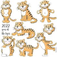 Tiger in hand draw style. Symbol of 2022. Collection New Year 2022 vector