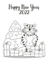 Tiger in hand draw style. Symbol of 2022. New Year 2022 vector