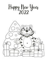 Tiger in hand draw style. Symbol of 2022. New Year 2022 vector