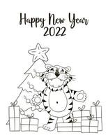 Tiger in hand draw style. Symbol of 2022. New Year 2022 vector