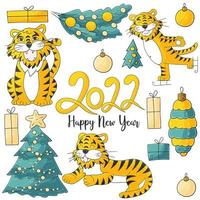 Tiger in hand draw style. Symbol of 2022. Collection New Year 2022 vector