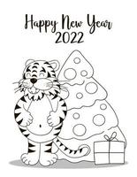 Tiger in hand draw style. Symbol of 2022. New Year 2022 vector