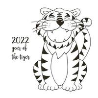 Tiger in hand draw style. Symbol of 2022. New Year 2022 vector