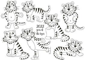 tigre en estilo de dibujo a mano. símbolo de 2022 año nuevo 2022 vector