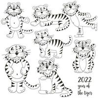 Tiger in hand draw style. Symbol of 2022. New Year 2022 vector