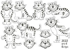 Tiger in hand draw style. Symbol of 2022. New Year 2022 vector