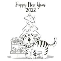 Tiger in hand draw style. Symbol of 2022. New Year 2022 vector