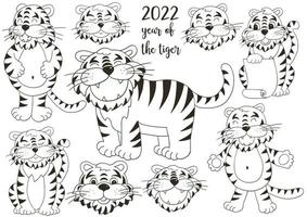 Tiger in hand draw style. Symbol of 2022. New Year 2022 vector