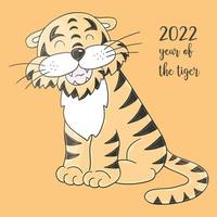 Tiger in hand draw style. Symbol of 2022. New Year 2022 vector