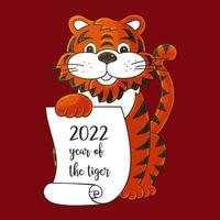 Tiger in hand draw style. Symbol of 2022. New Year 2022 vector