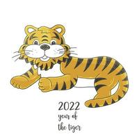 Tiger in hand draw style. Symbol of 2022. New Year 2022 vector