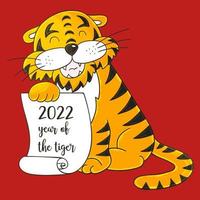 Tiger in hand draw style. Symbol of 2022. New Year 2022 vector