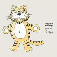 Tiger in hand draw style. Symbol of 2022. New Year 2022 vector