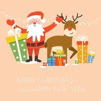 Festive Christmas greeting card with. Vector flat cartoon. Merry Christmas and happy new year vector postcard.