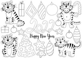 Tiger in hand draw style. Symbol of 2022. New Year 2022 vector