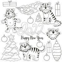 Tiger in hand draw style. Symbol of 2022. New Year 2022 vector