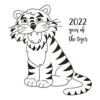 Tiger in hand draw style. Symbol of 2022. New Year 2022 vector