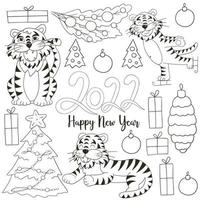 Tiger in hand draw style. Symbol of 2022. New Year 2022 vector