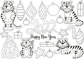 Tiger in hand draw style. Symbol of 2022. New Year 2022 vector