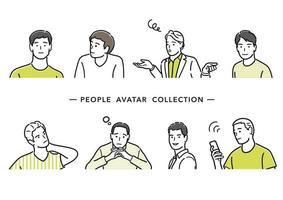 Set Of Vector Male Avatars. Simple Line Drawings Isolated On A White Background.