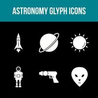 conjunto de iconos de vector de glifo de astronomía único