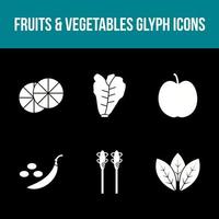 conjunto de iconos de glifo de vector de frutas y verduras