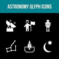 conjunto de iconos de vector de glifo de astronomía único