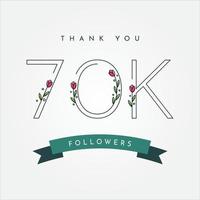 Thank You 70k Folowers With Flower Illustration Template Design vector