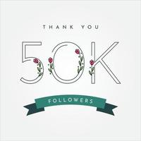 Thank You 50k Folowers With Flower Illustration Template Design vector