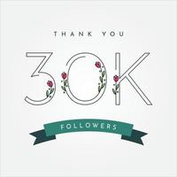 Thank You 30k Folowers With Flower Illustration Template Design vector