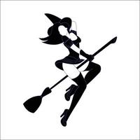 Halloween theme Character silhouette - witch with broom hand drawn silhouette, silhouette of evel  female with broom. Halloween isilhouette on isolated background.