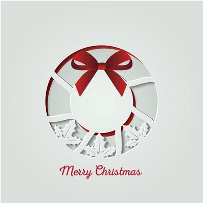 Christmas round gift card with red ribbon and satin bow