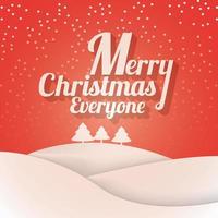 Christmas and New Year typographical on shiny background with winter landscape with snowflakes, vector