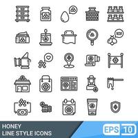 conjunto de iconos de estilo de línea de abejas y miel vector